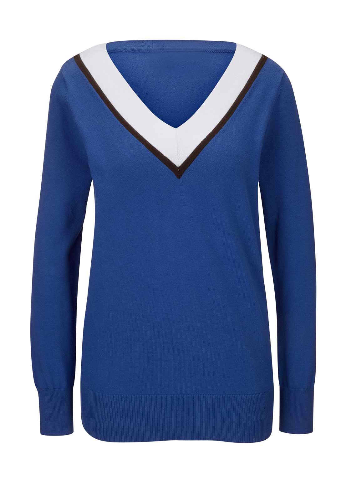 Damen Strickpullover Feinstrick Feinstrickpullover royalblau weiß HEINE Damen Strickpullover Feinstrick Feinstrickpullover royalblau weiß HEINE