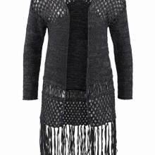 Damen Strickjacke Lang Cardigan schwarz M mit Fransen Grobstrick Jacke Damen Strickjacke Lang Cardigan schwarz M mit Fransen Grobstrick Jacke