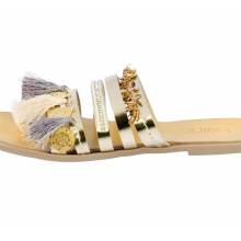 HEINE Damen Designer-Leder-Pantolette Goldfarben HEINE Damen Designer-Leder-Pantolette Goldfarben