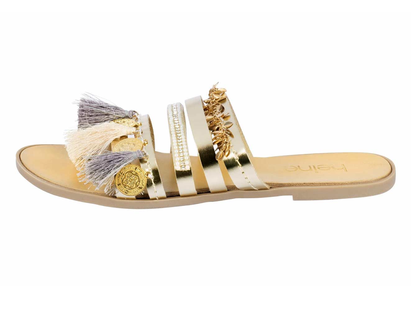 HEINE Damen Designer-Leder-Pantolette Goldfarben HEINE Damen Designer-Leder-Pantolette Goldfarben