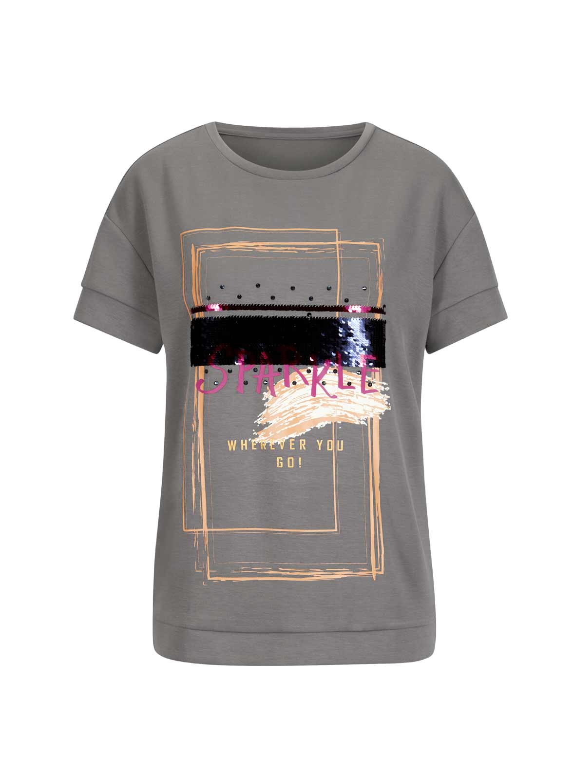 Damen Statement-Shirt mit Pailletten, anthrazit Damen Statement-Shirt mit Pailletten, anthrazit