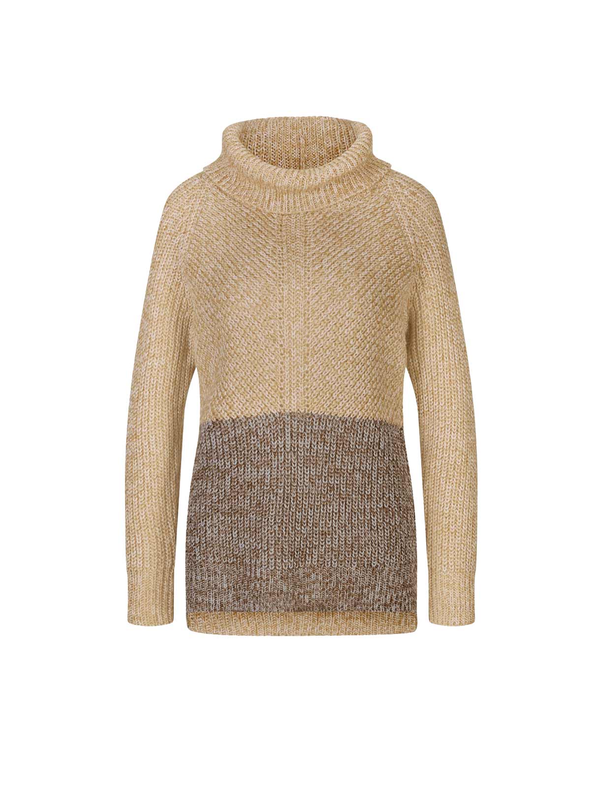 Rollkragen-Rippenstrickpullover, camel-ecru-meliert Rollkragen-Rippenstrickpullover, camel-ecru-meliert