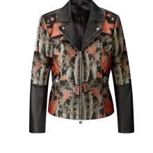 Damen Jacke Leder Lammnappa Lederjacke mit Stickerei, schwarz Damen Jacke Leder Lammnappa Lederjacke mit Stickerei, schwarz