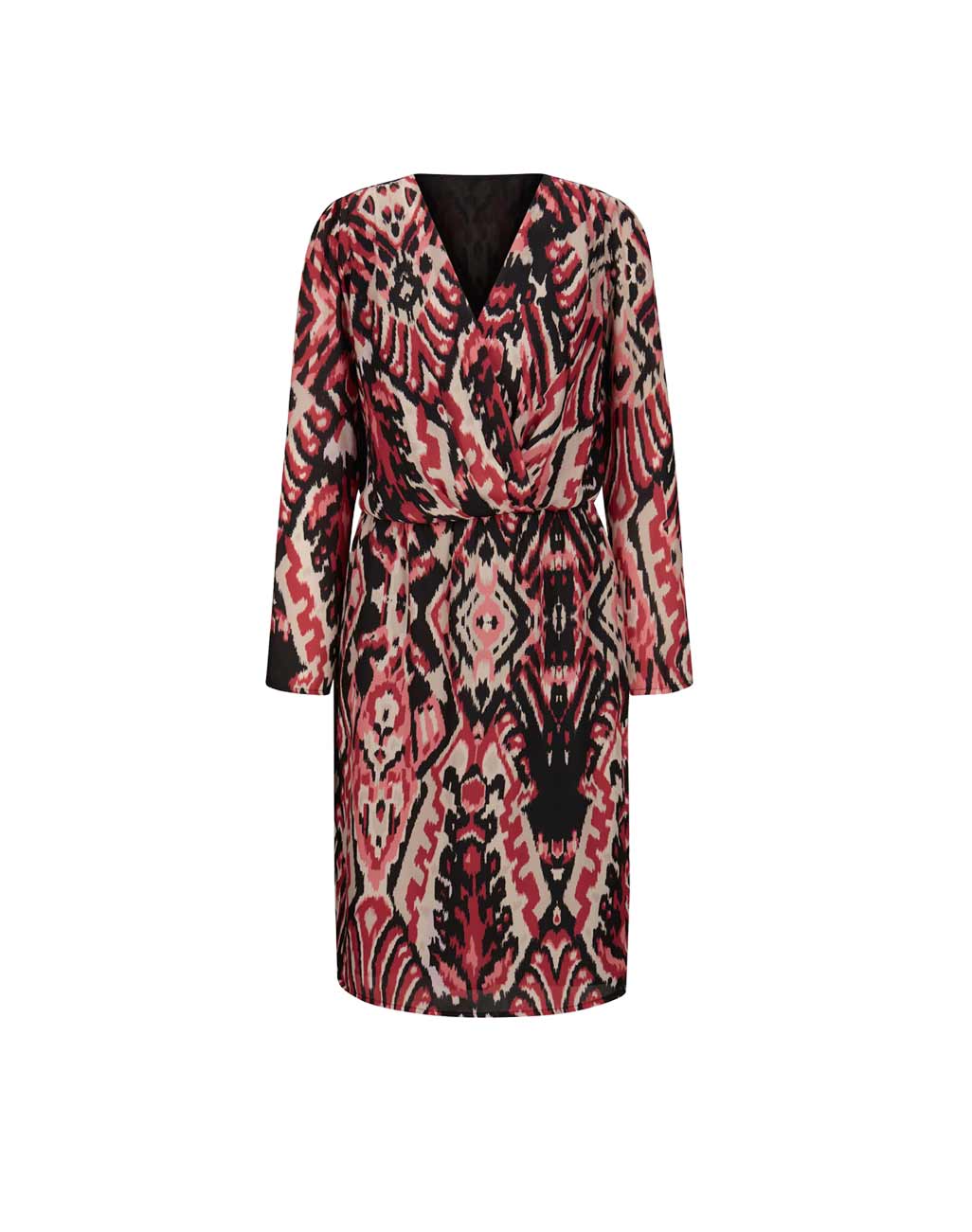 Designer-Wickeldruckkleid, schwarz-dunkelrot Designer-Wickeldruckkleid, schwarz-dunkelrot