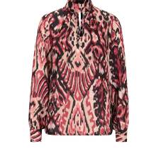 Damen Druckbluse, schwarz-rot langearme Stehkragen V Förmiges Dekolleté Damen Druckbluse, schwarz-rot langearme Stehkragen V Förmiges Dekolleté