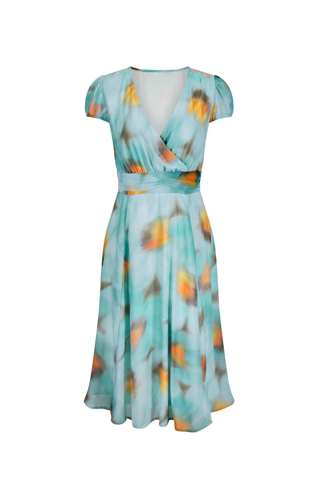 Designer-Chiffon-Druckkleid, mint-taupe Designer-Chiffon-Druckkleid, mint-taupe