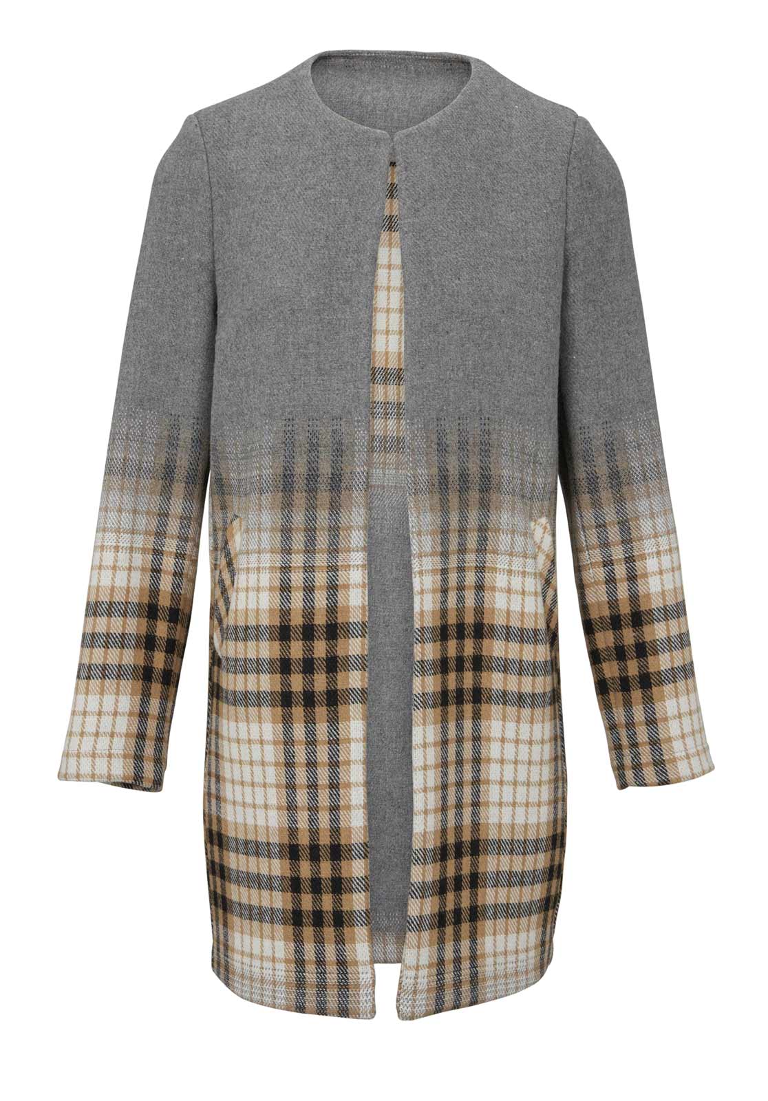 Mantel Wolljacke 38  lang Longblazer grau karriert Kragen Herbst Jacke Übergang Mantel Wolljacke 38  lang Longblazer grau karriert Kragen Herbst Jacke Übergang