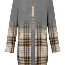 Mantel Wolljacke 38  lang Longblazer grau karriert Kragen Herbst Jacke Übergang Mantel Wolljacke 38  lang Longblazer grau karriert Kragen Herbst Jacke Übergang