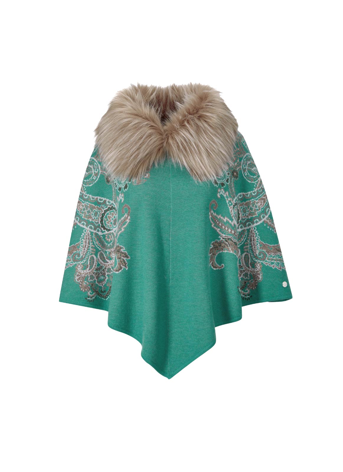 Kaschmir-Merino-Poncho m. Webpelz, smaragd Kaschmir-Merino-Poncho m. Webpelz, smaragd