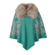Kaschmir-Merino-Poncho m. Webpelz, smaragd Kaschmir-Merino-Poncho m. Webpelz, smaragd