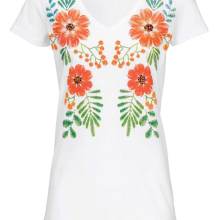Damen Shirt Kurzarm weiß Halbarm V Ausschnitt Sommer T Shirt bestickt Blumen neu Damen Shirt Kurzarm weiß Halbarm V Ausschnitt Sommer T Shirt bestickt Blumen neu