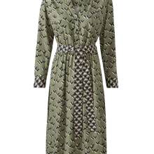 Druck-Kleid m. Bindegürtel, khaki-schwarz Druck-Kleid m. Bindegürtel, khaki-schwarz