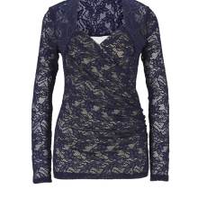 Damen Shirt Oberteil Figurbetont Frühling marine Herzform-Ausschnitt Damen Shirt Oberteil Figurbetont Frühling marine Herzform-Ausschnitt
