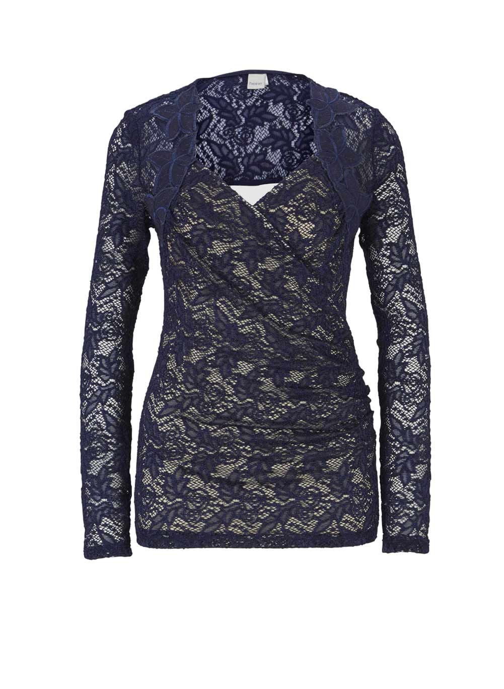 Damen Shirt Oberteil Figurbetont Frühling marine Herzform-Ausschnitt Damen Shirt Oberteil Figurbetont Frühling marine Herzform-Ausschnitt