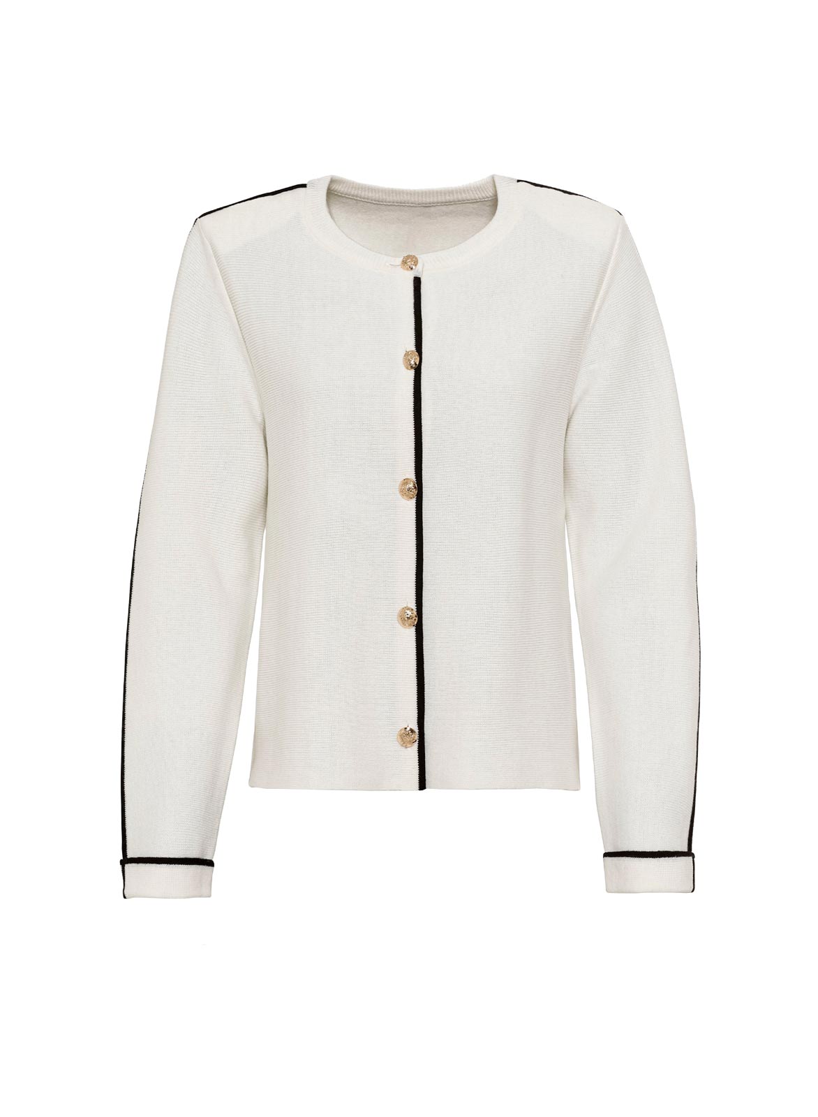 Strickjacke m. Kontrast-Paspelierung, ecru Strickjacke m. Kontrast-Paspelierung, ecru