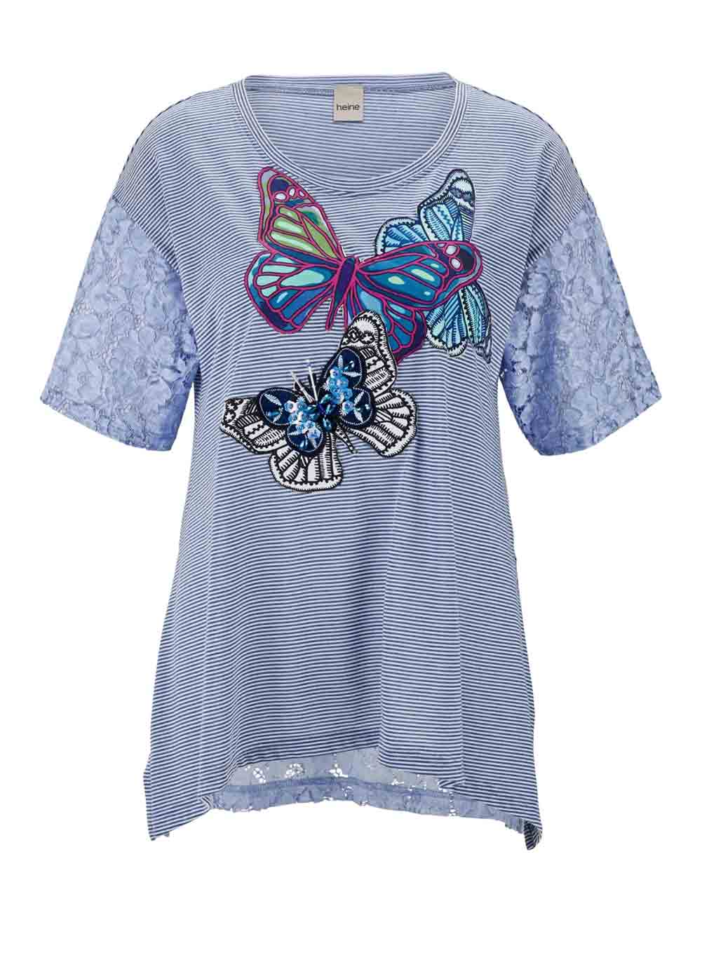 HEINE DamenJerseyshirt m. Spitze Blau-Bunt HEINE DamenJerseyshirt m. Spitze Blau-Bunt