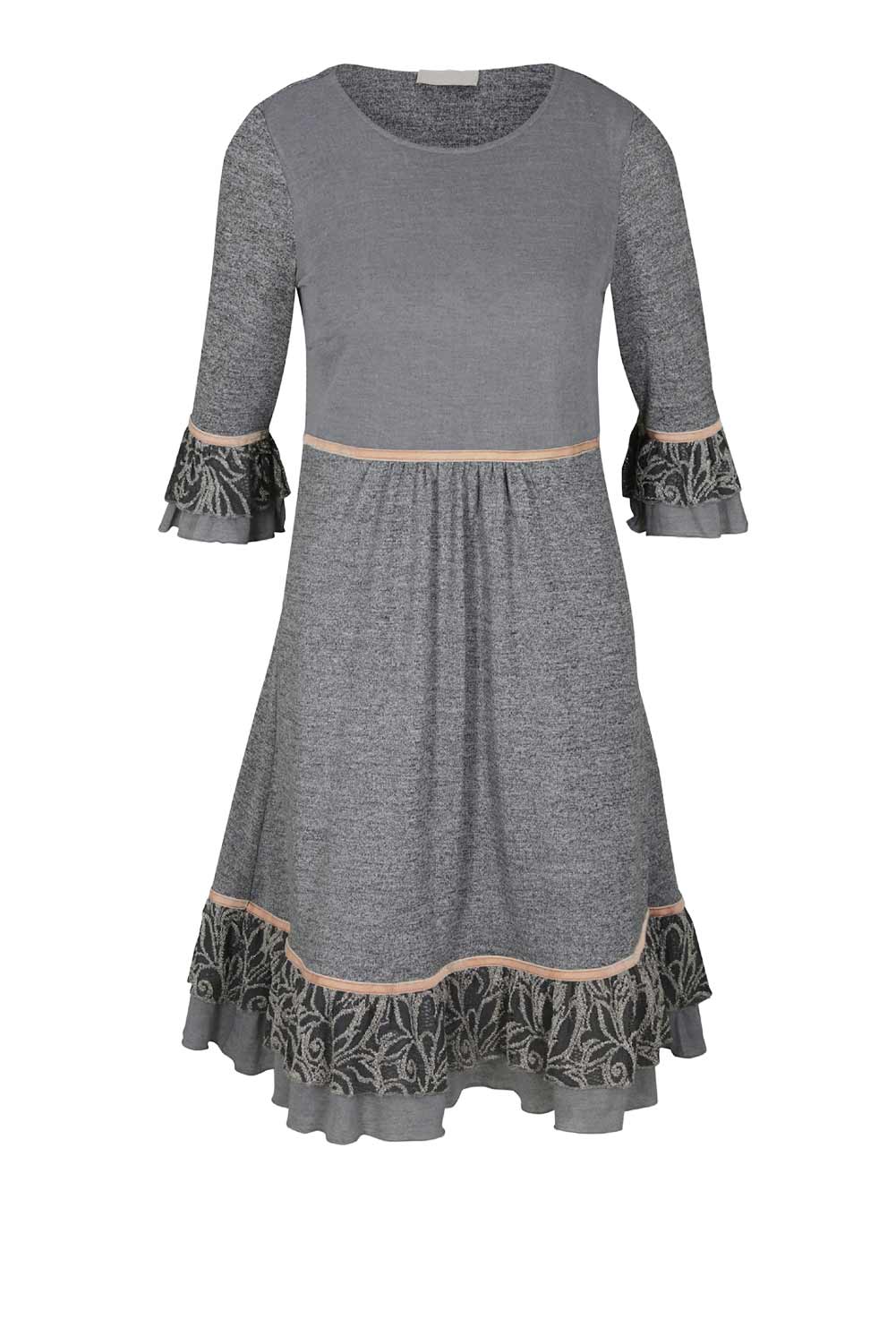 Damen Jerseykleid mit Spitze, grau Damen Jerseykleid mit Spitze, grau