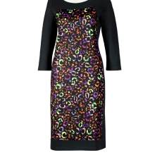 Designer-Druckkleid, schwarz-bunt Designer-Druckkleid, schwarz-bunt