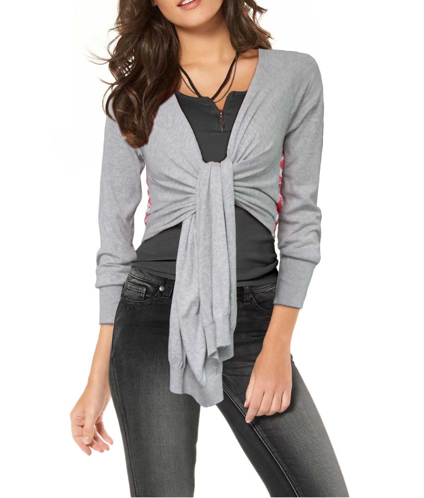 Damen Strickjacke von Luke Lovely grau-koralle Damen Strickjacke von Luke Lovely grau-koralle