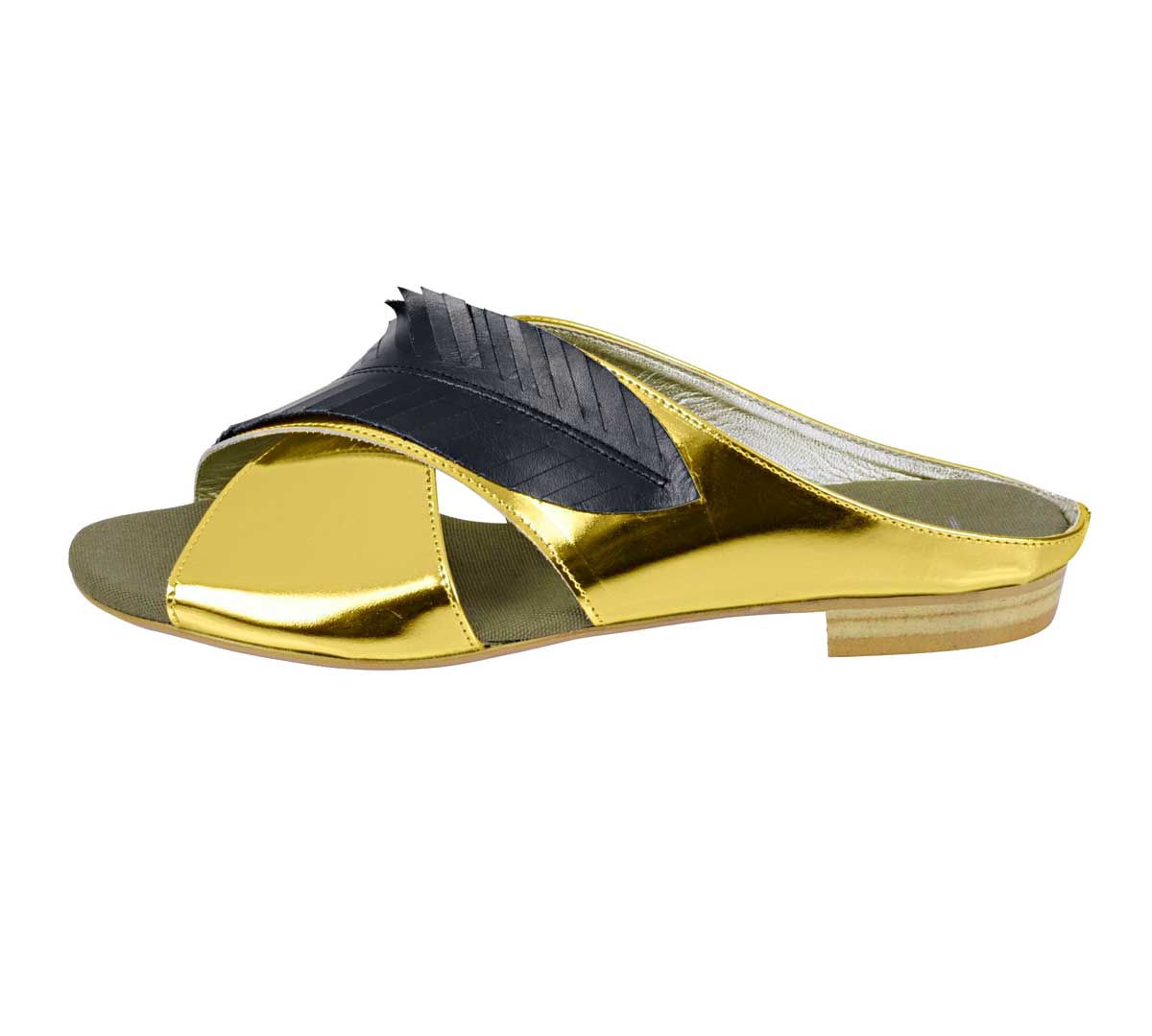 HEINE Damen Designer-Pantolette Goldfarben-Schwarz HEINE Damen Designer-Pantolette Goldfarben-Schwarz