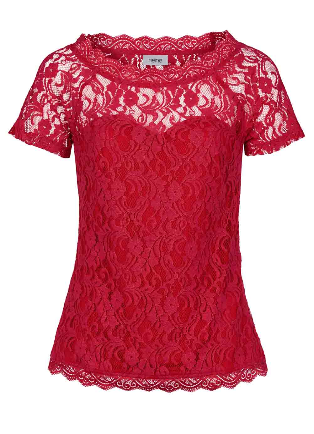 Shirt 42 Spitzenshirt Spitzentop  Spitzenbluse Damen Shirt mit Spitze  rot Shirt 42 Spitzenshirt Spitzentop  Spitzenbluse Damen Shirt mit Spitze  rot