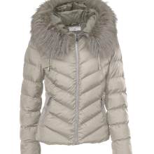Damen Steppjacke mit Webpelz, taupe Damen Steppjacke mit Webpelz, taupe