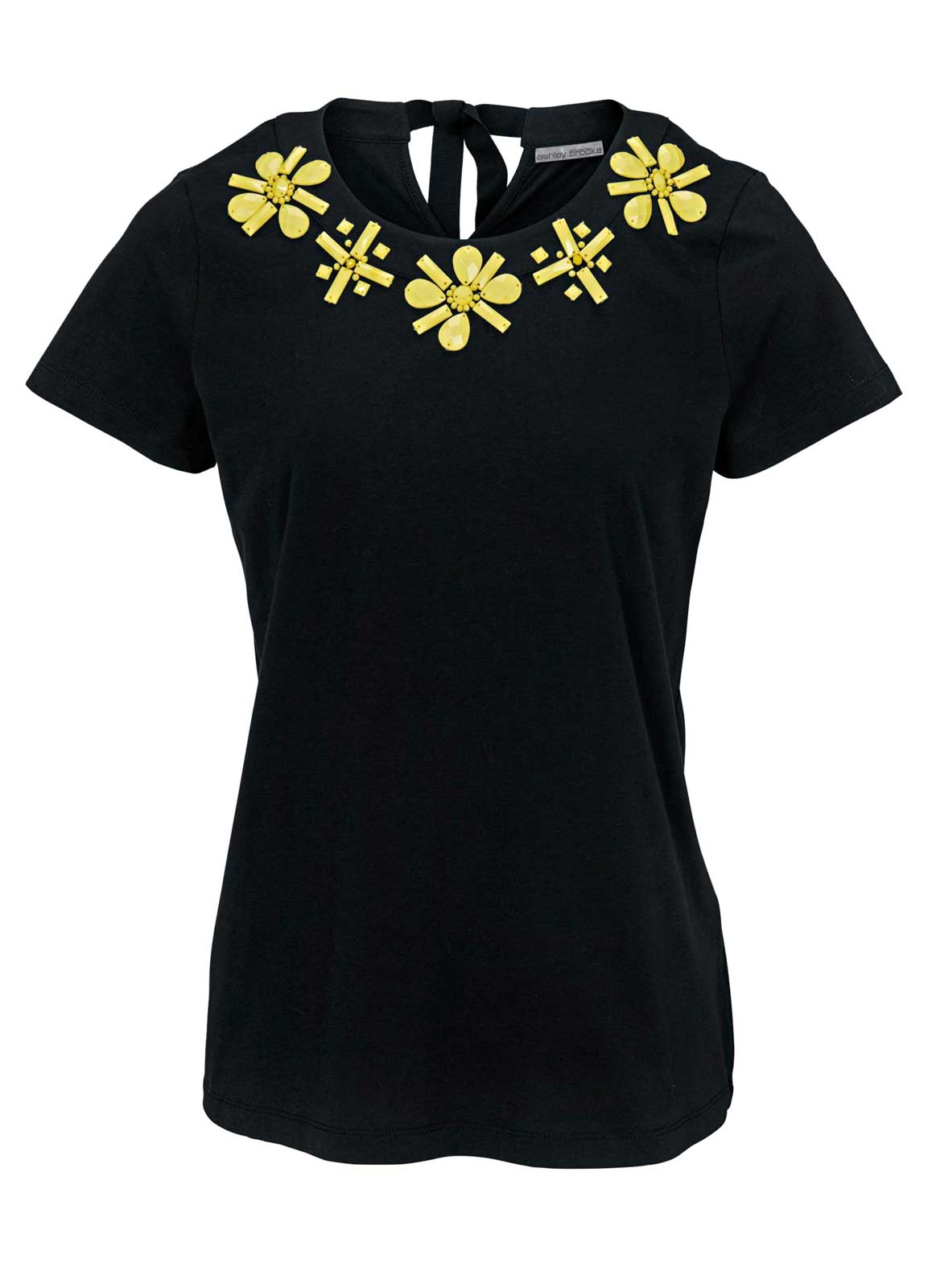 ASHLEY BROOKE Damen Designer-Shirt Schwarz-Gelb ASHLEY BROOKE Damen Designer-Shirt Schwarz-Gelb