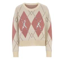 Damen Pullover Strickpullover mit Glitzer und Rauten Wollpullover warm elegant Damen Pullover Strickpullover mit Glitzer und Rauten Wollpullover warm elegant