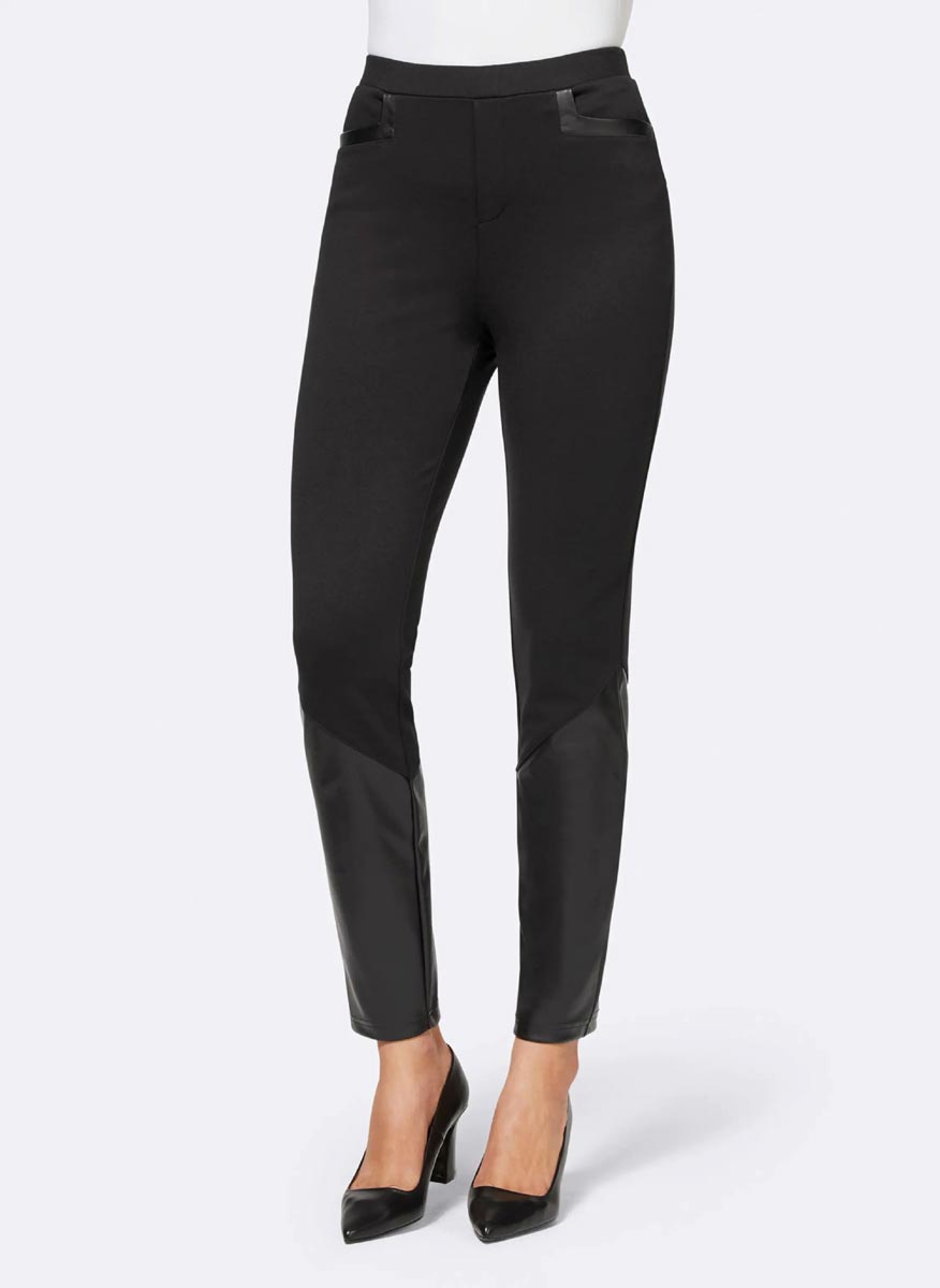Damen Leggings mit Lederimitat, schwarz Damen Leggings mit Lederimitat, schwarz