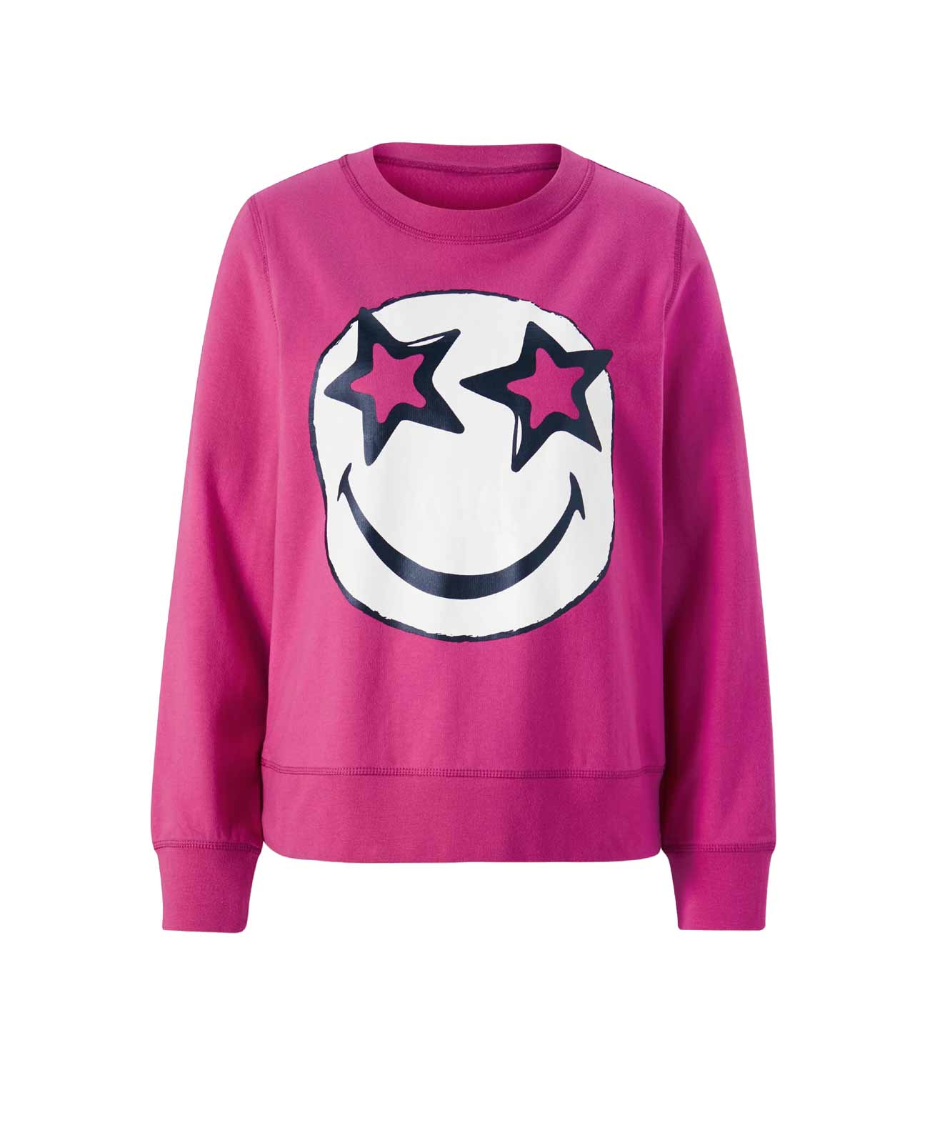 Damen Sweatshirt Pullover Pulli Rundhals Baumwolle  mit Smiley Motiv, pink Damen Sweatshirt Pullover Pulli Rundhals Baumwolle  mit Smiley Motiv, pink