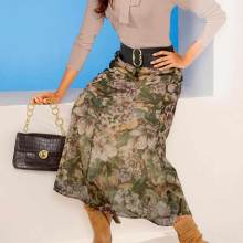 Maxirock 48 Rock lang Sommerrock Chiffon Damen camel oliv von Ashley Brooke Maxirock 48 Rock lang Sommerrock Chiffon Damen camel oliv von Ashley Brooke