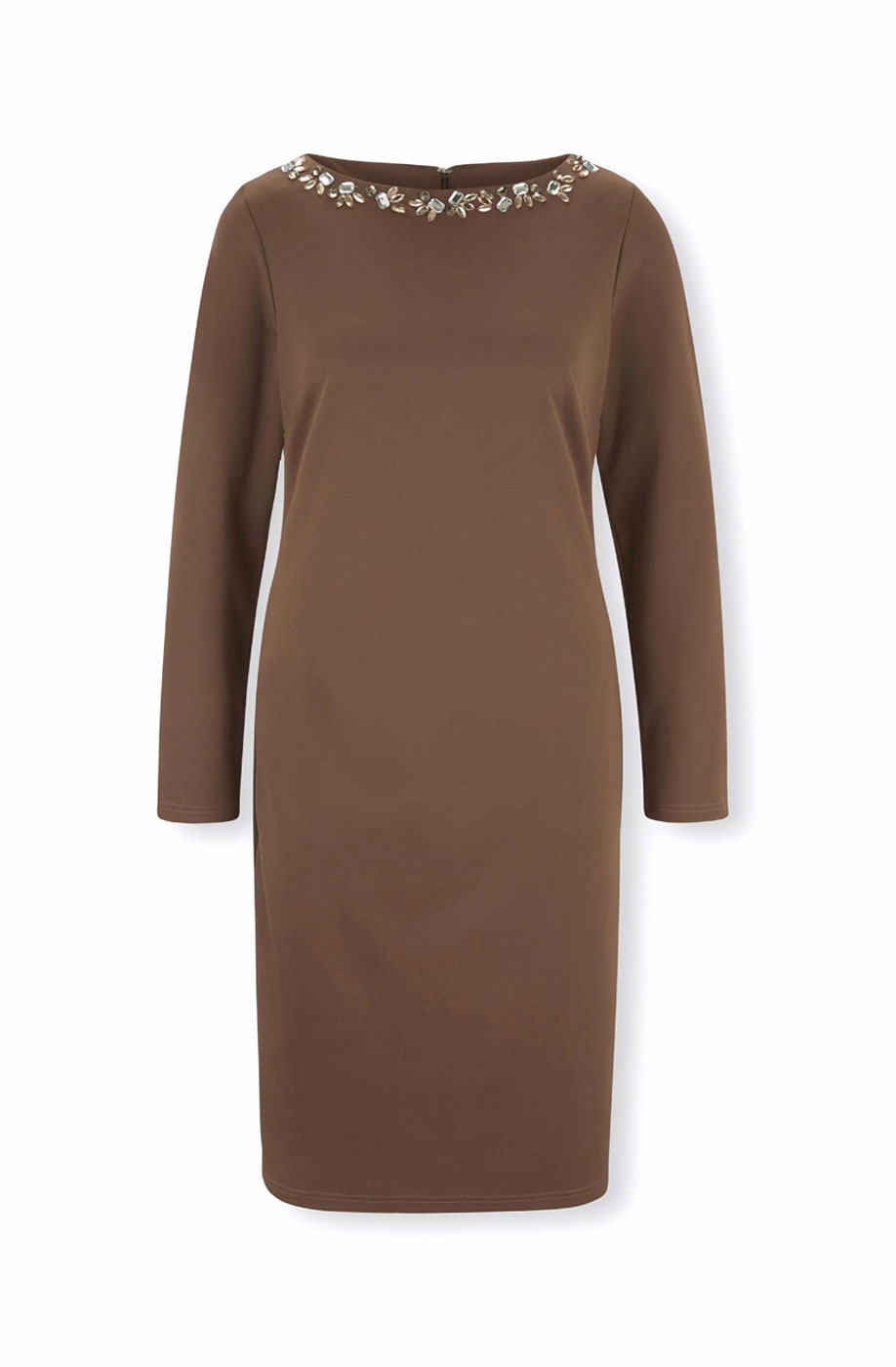 Damen Jerseykleid langarm mit Strass schoko braun Gr 44 Knielang Figurbetont Damen Jerseykleid langarm mit Strass schoko braun Gr 44 Knielang Figurbetont