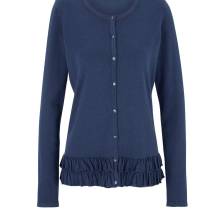 Damen Feinstrickjacke m. Rüschen, blau Damen Feinstrickjacke m. Rüschen, blau
