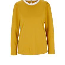 Damen Shirt Oberteil Freizeit Frühling ocker  Lochstickerei-Spitze am Ausschnitt Damen Shirt Oberteil Freizeit Frühling ocker  Lochstickerei-Spitze am Ausschnitt