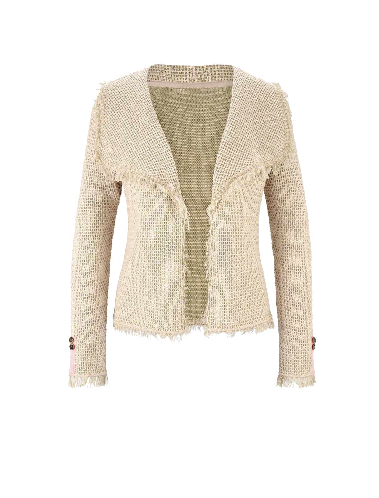 Damen Strickjacke Cardigan Blazer Jacke Strick mit Fransen lindgrün rosé Damen Strickjacke Cardigan Blazer Jacke Strick mit Fransen lindgrün rosé