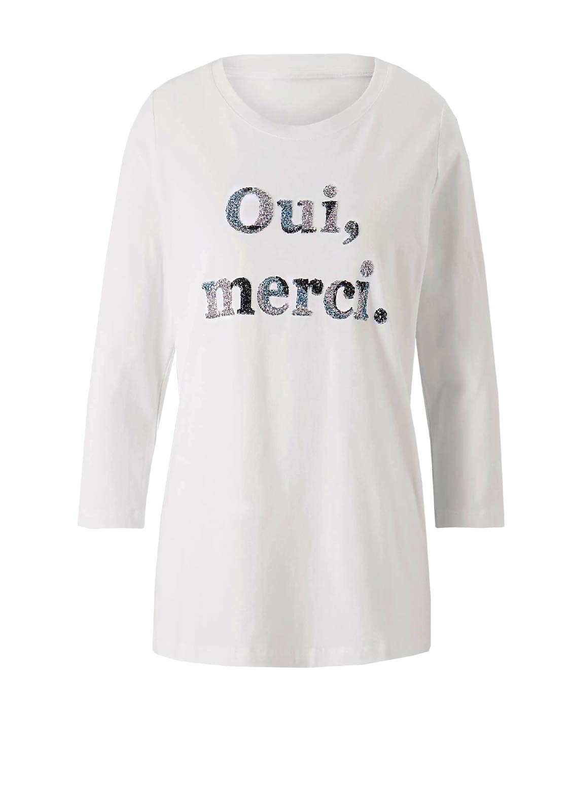 Jersey Shirt T-Shirt weiß mit Glitzer Oui Merci von Rick Cardona Jersey Shirt T-Shirt weiß mit Glitzer Oui Merci von Rick Cardona