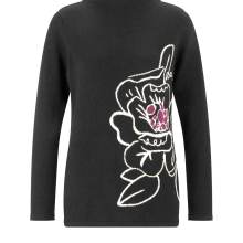 Damen Wollpullover, schwarz-gemustert Damen Wollpullover, schwarz-gemustert