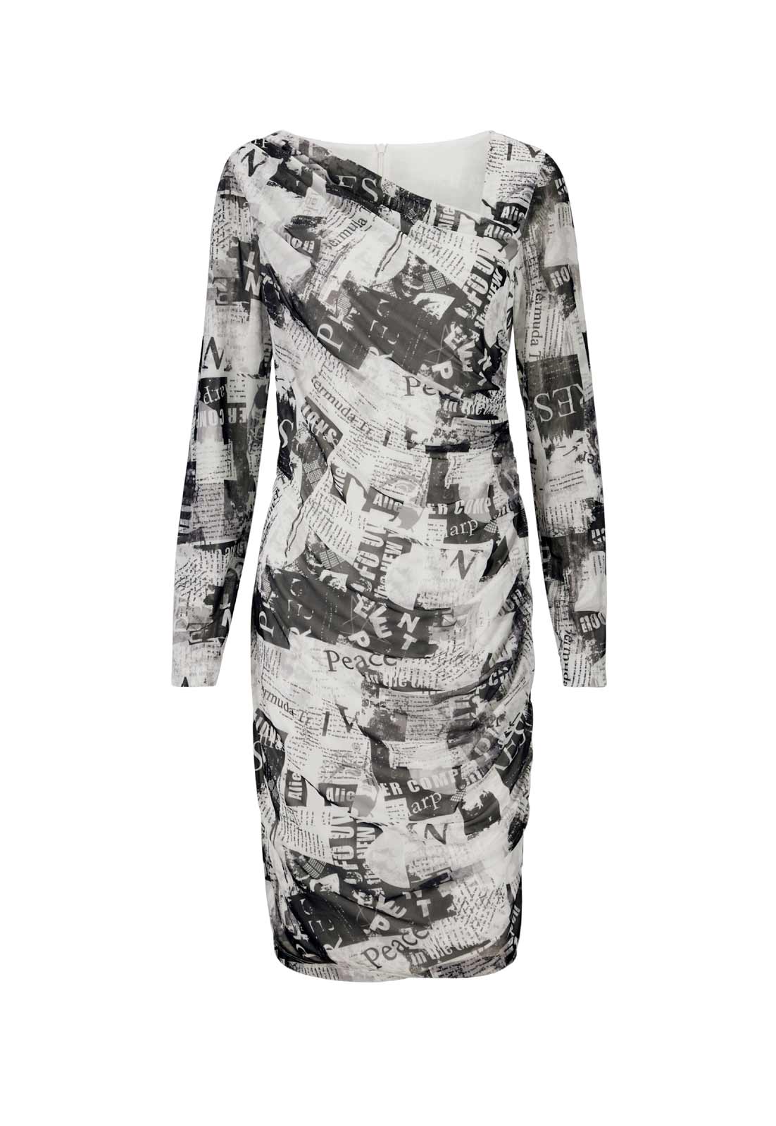 Damen Mesh-Druckkleid, schwarz-ecru Damen Mesh-Druckkleid, schwarz-ecru