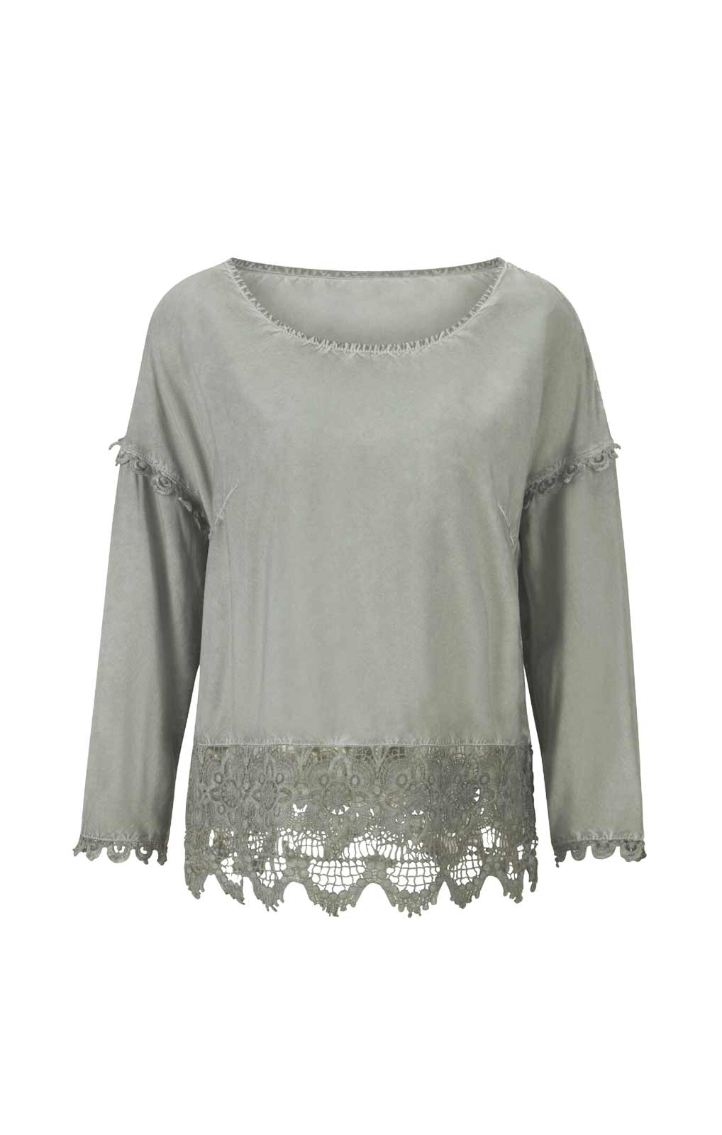 Damen Bluse m. Spitze, schilf Damen Bluse m. Spitze, schilf