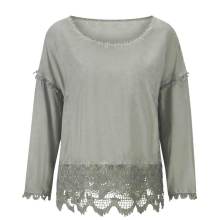 Damen Bluse m. Spitze, schilf Damen Bluse m. Spitze, schilf