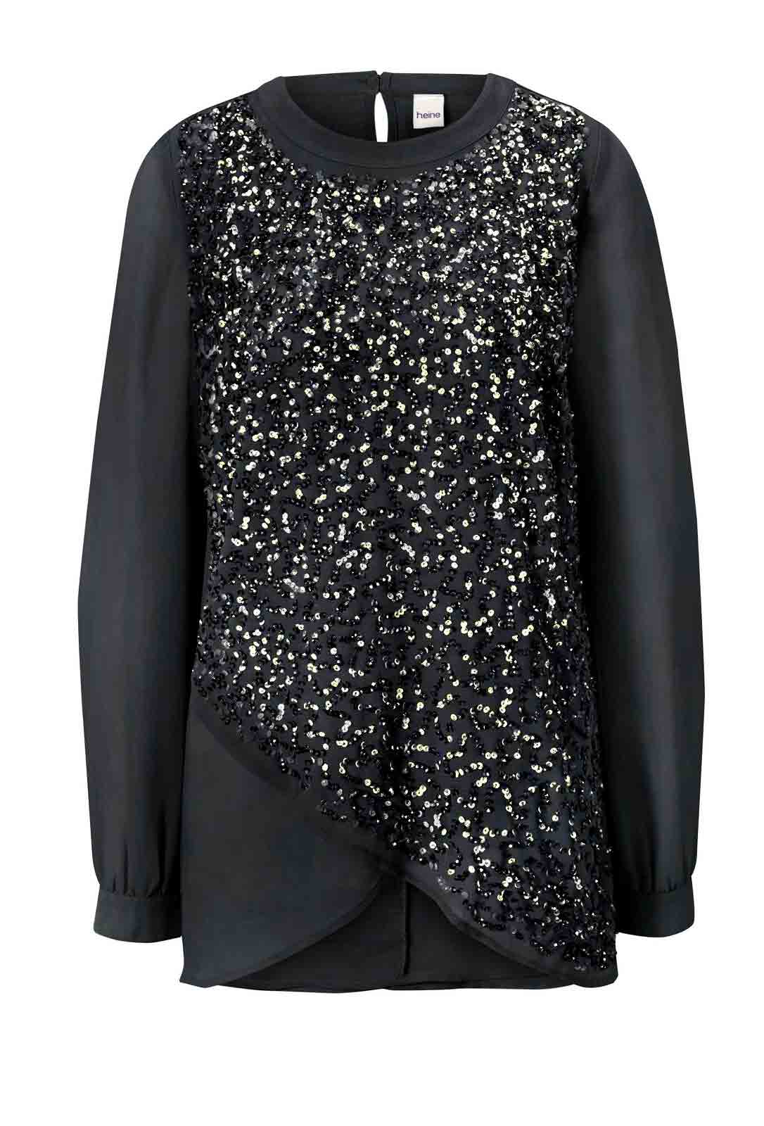 HEINE Damen Bluse mit Pailletten-Stickerei Schwarz HEINE Damen Bluse mit Pailletten-Stickerei Schwarz
