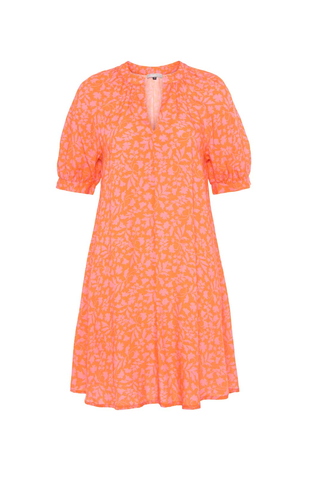 Marken-Blusen-Druckkleid, orange-rosa Marken-Blusen-Druckkleid, orange-rosa