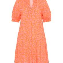 Marken-Blusen-Druckkleid, orange-rosa Marken-Blusen-Druckkleid, orange-rosa