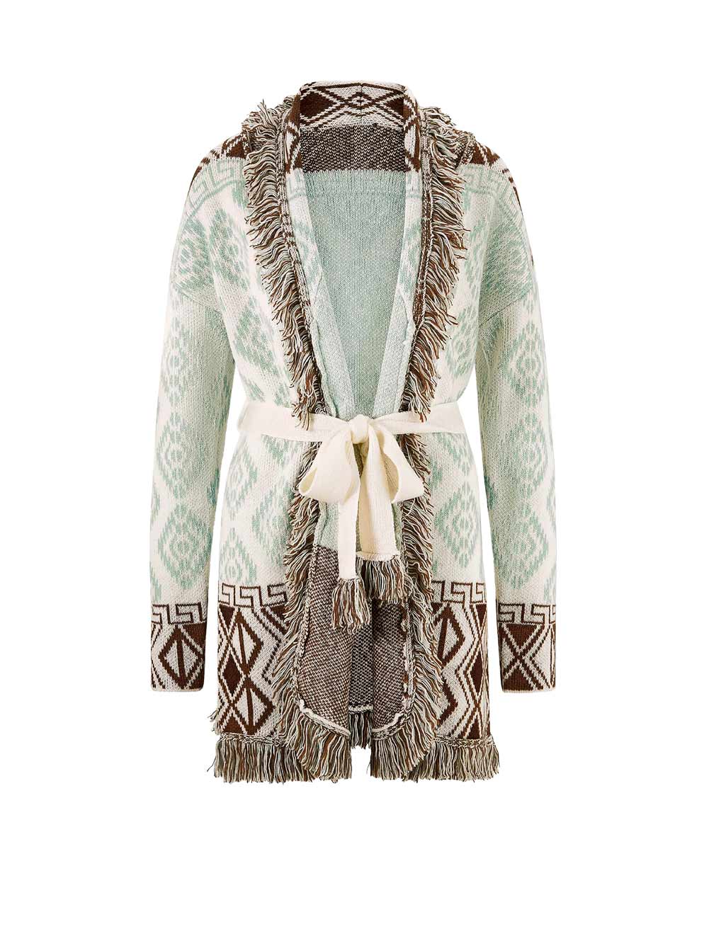 Damen Strickjacke Cardigan Gürtel lang  Wolle mit Kaschmir braun ecru Frühling Damen Strickjacke Cardigan Gürtel lang  Wolle mit Kaschmir braun ecru Frühling