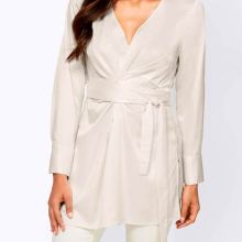 Damen Longbluse m. Bindebändern, ecru Damen Longbluse m. Bindebändern, ecru