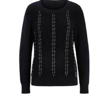 Damen Pullover Strickpullver Grobstrick Pulli  mit Kettendetails, schwarz Damen Pullover Strickpullver Grobstrick Pulli  mit Kettendetails, schwarz