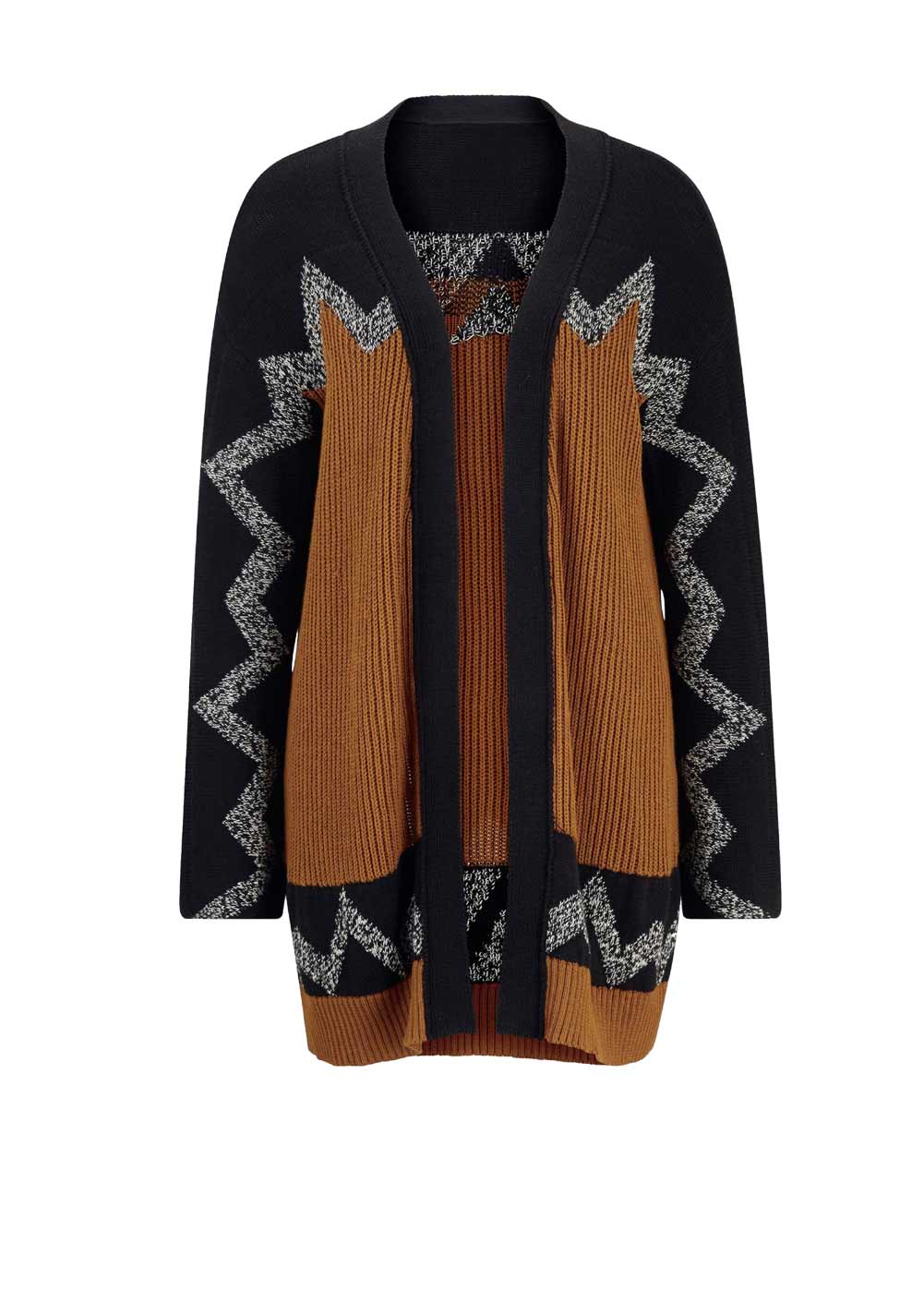 Cardigan Strickmantel braun gemustert ohne Verschluss Grobstrick 40 42 Cardigan Strickmantel braun gemustert ohne Verschluss Grobstrick 40 42