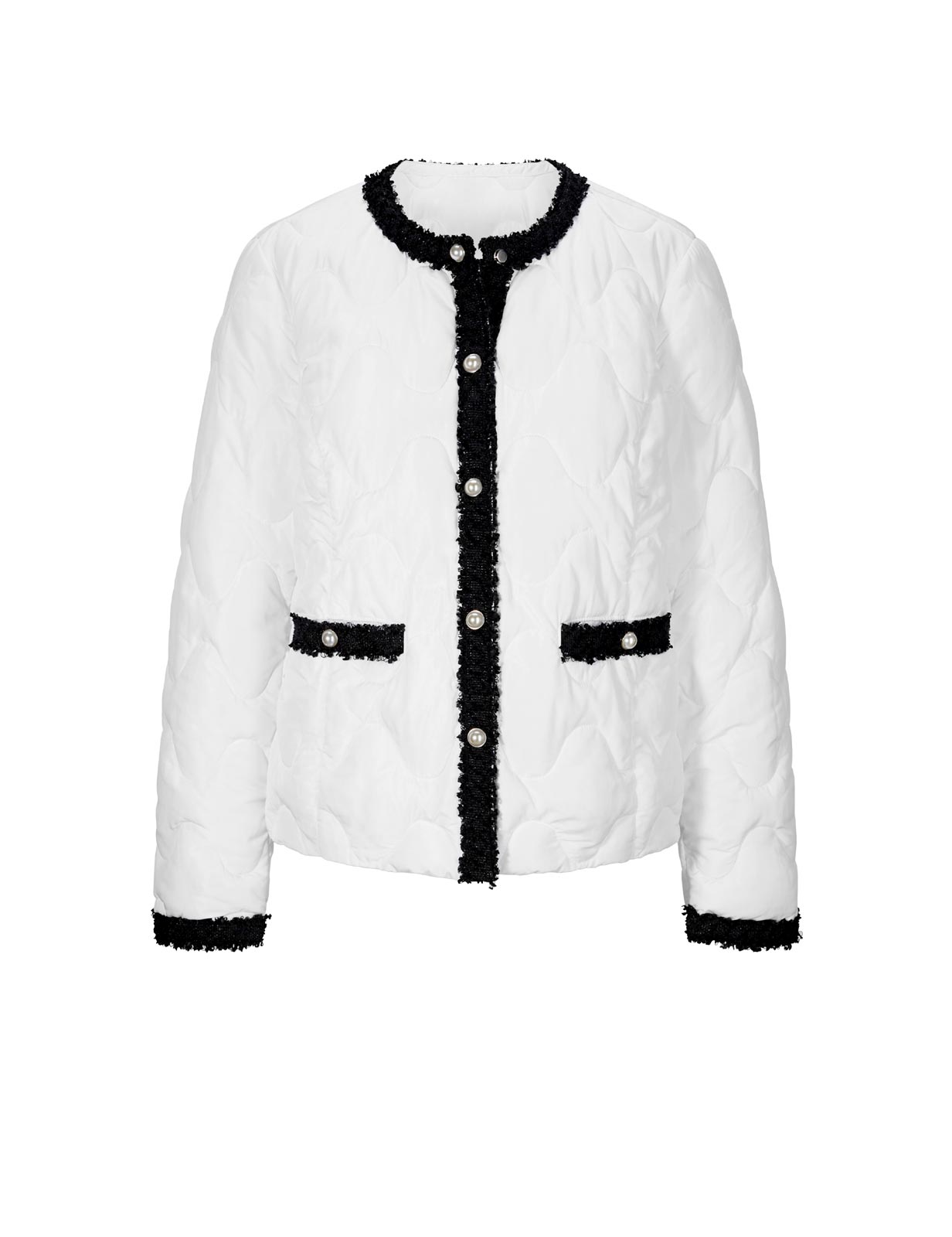 Designer-Steppjacke m. Boucl?, wei?-schwarz Designer-Steppjacke m. Boucl?, wei?-schwarz