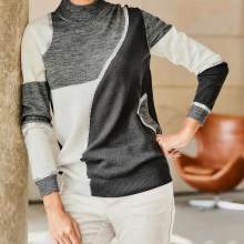 Damen Wollpullover mit Pailletten, grau-ecru Damen Wollpullover mit Pailletten, grau-ecru