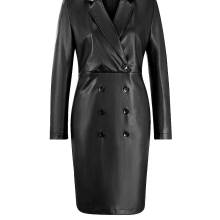 Damen Lederimitatkleid mit Knöpfen, schwarz mit Gürtel Damen Lederimitatkleid mit Knöpfen, schwarz mit Gürtel